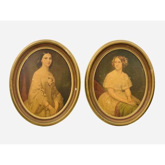 Antique Pair Jenny Lind And Southern Belle Lithograph Prints Oval Frames 13x11" - Picture 14 of 16